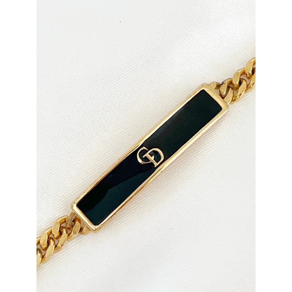 DIOR Vintage Logo Plaque Chain ID Bracelet Gold Tone - Picture 9 of 11